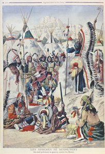 Häuptling der Ureinwohner ruft zum Aufstand gegen die Weißen auf, Illustration aus Le Petit Journal