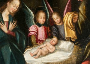 Geburt Christi, Detail. Triptychon von Aubery