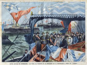 Marineparade von Dünkirchen: Zar Nikolaus II. (1868-1918), Zarin Alix von Hessen und am Rhein (oder Alexandra Fjodorowna) von French School