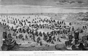 Seeschlacht im Mittelmeer, gewonnen von der französischen Marine unter dem Kommando des Marquis de La Galissonnière, über die englische Flotte unter dem Kommando von Admiral Bink, 20. Mai von French School