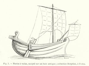 Segelschiff, auf einem antiken Bad geschnitzt; Sammlung Borghese, Rom (Stich)