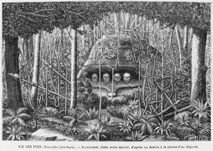 Neukaledonien, Isle of Pines, ein Unterschlupf in den Felsen, nach einer Federzeichnung eines Deportierten, Illustration aus dem Bulletin Les Missions Catholiques, 1893 von French School