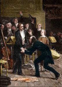 Niccolo Paganini und Hector Berlioz nach einer fantastischen Aufführung einer Symphonie von French School