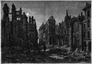 Nachtansicht der Ruinen des Quartier Latin in Paris von French School