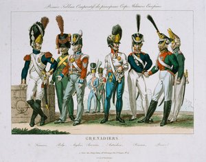 Uniformen nordwesteuropäischer Grenadieroffiziere, veröffentlicht von DEstampes, Paris, ca. 1815