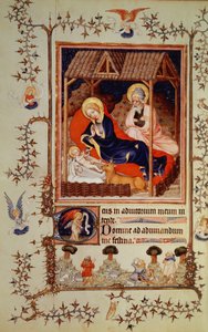 Nouv Lat 3093 f.42 Geburt und Besuch der Hirten, aus Duc de Berrys Très Belles Heures, begonnen ca. 1382 von French School