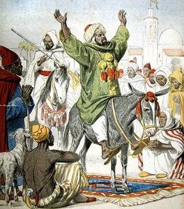 Omar Zarahun, Thronanwärter von Marokko, predigt einen Heiligen Krieg, Titelillustration aus Le Petit Journal, 23. November 1902