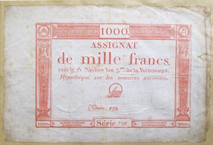 Eintausend-Franc-Banknote, 1795 (Tinte auf Papier)
