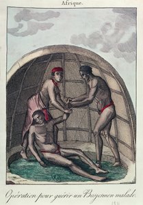 Operation zur Heilung eines kranken Buschmanns, 1811 (Farbstich) von French School