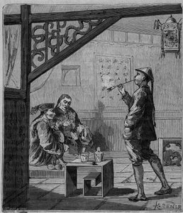 Opiumraucher in China im 19. Jahrhundert - Chinesische Opiumraucher - Gravur in „Wissenschaften für alle - Populäre Physik und Chemie“ von Alexis Clerc - Ende 19. Jahrhundert - Private Sammlung von French School