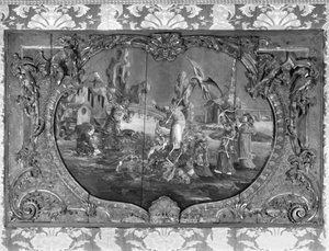 Über-Tür-Panel mit chinesischem Motiv, ca. 1730 (polychrom & vergoldetes Holz)