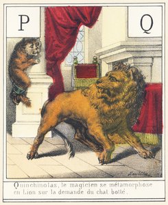 P Q: Quinchinolas, der Zauberer verwandelt sich auf Wunsch der Katze in einen Löwen von French School