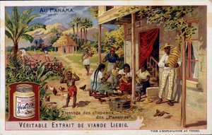 Panama: Flechten von Panama-Hüten - Chromo. Liebig