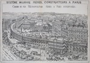 Panoramablick auf die Hochbahn in Paris, Illustration aus Le Metropolitain, Mai 1885 von French School