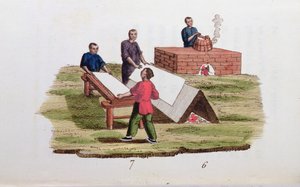 Papierherstellung aus Bambus, aus La Chine en Miniatures von M. Breton, veröffentlicht in Paris, 1811
