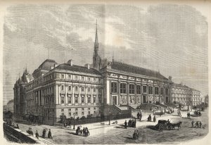 Paris - neue Fassade des Justizpalastes, erbaut von Joseph-Louis Duc (1802-1879) - (Westfassade, an der Rue de Harlay) Gravur von 1869