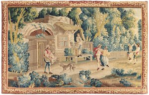 Pastorale Tapisserie, Aubusson, Mitte des 18. Jahrhunderts von French School