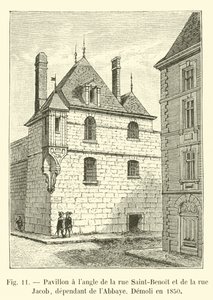 Pavillon an der Ecke der Rue Saint-Benoit und der Rue Jacob, Teil der Abtei, abgerissen im Jahr 1850 von French School