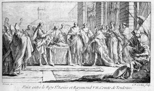 Frieden zwischen Raymond VII und Saint Louis 1229 in „Histoire générale de Languedoc“ von Joseph Vaissete, Paris von French School