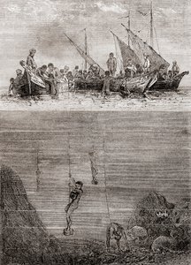 Perlentaucher vor der Küste der Insel Ceylon im 18. Jahrhundert, aus 