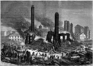 Brand der Pemberton-Mühle in Lawrence, Massachusetts, USA, 10. Januar von French School