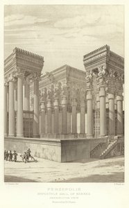 Persepolis, Hypostylhalle des Xerxes, Perspektivische Ansicht, restauriert von Ch. Chipiez von French School