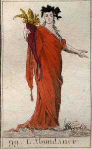 Personifikation des Überflusses, hält ein Füllhorn. Aus „Mythologie der Jugend“ von Pierre Blanchard 1803. von French School
