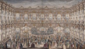 Perspektivische Ansicht des Ballsaals, konstruiert im Hof des Hôtel de Ville von French School