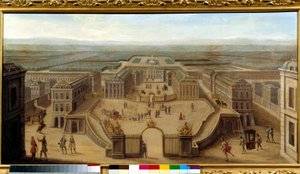 Perspektivische Ansicht des Schlosses von Versailles vom Place d