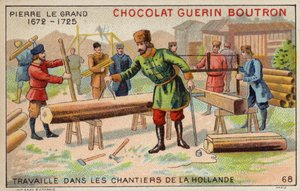 Peter der Große arbeitet in den Werften der Niederlande (Chromolithografie)