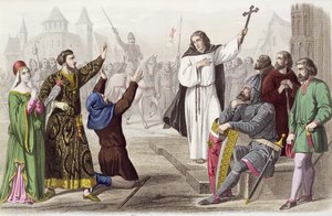 Peter der Einsiedler (1050-1115) predigt während des Ersten Kreuzzugs im Jahr 1095