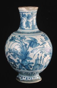 Apothekenflasche mit blau-weißem Muster, Savonne Werkstatt von French School