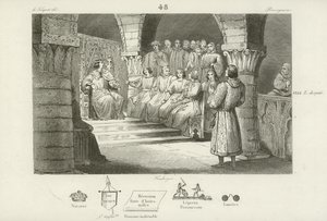 Philipp V. von Frankreich und die Generalstände lehnen den Thronanspruch von Johanna II. von Navarra ab, ca. 1317 von French School