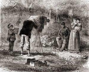 Fotografie im 19. Jahrhundert, aus Les Merveilles de la Science, veröffentlicht um 1870 (Gravur) von French School