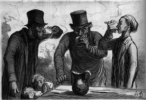 Physiologie des Trinkers: die vier Lebensalter. Karikatur von Honoré Daumier. Gravur in „Le Monde Illustré“ Nr. 289 vom 25. Oktober von French School