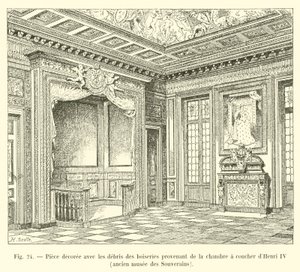 Raum dekoriert mit den Überresten der Holzarbeiten aus dem Schlafzimmer von Heinrich IV., ehemaliges Museum der Souveräne von French School