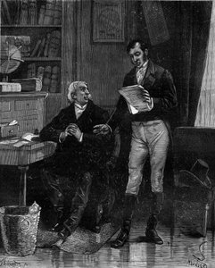 Pierre Simon de Laplace, französischer Astronom, Mathematiker und Physiker, erklärt seine Arbeit über Eulers Probleme Jean-Baptiste Biot. In „Histoire populaire des sciences, inventions et discoveries“