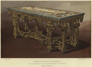 Pietra dura (Florentiner Mosaik) Tisch mit geschnitzten und vergoldeten Beinen, 17. Jahrhundert