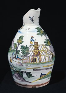 Krug, der den Bau eines Gebäudes darstellt, Sinceny, ca. 1740-50 von French School