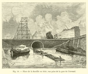 Platz der Bastille im Jahr 1830, Blick von der Arsenalstation von French School