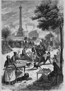 Place de la Bastille an einem Sonntag im September. Gravur nach einer Skizze von Pignard aus dem Jahr 1865. von French School