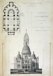 Plan und Aufriss des Heiligen Herzens, Projekt von Herrn Abadie, Ende 19. Jahrhundert