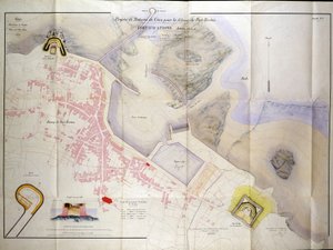 Plan für den Bau der Küstenbatterien zur Verteidigung des Hafens von Breton im Jahr 1848