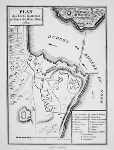 Plan von West Point, der Schlüssel-Fort, den Benedict Arnold während des Unabhängigkeitskrieges an die Briten übergeben wollte von French School