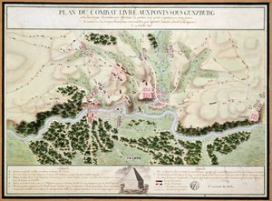 Plan der Ereignisse bei der Schlacht von Günzburg zwischen österreichischen und französischen Truppen im Jahr 1805, 1808 von French School