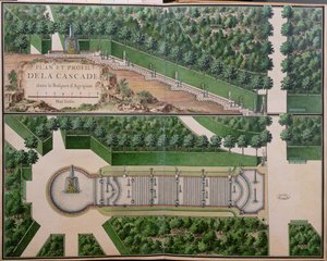 Plan des Wasserfalls im Hain von Agrippina, aus Gardens at Marly, frühes 18. Jahrhundert von French School