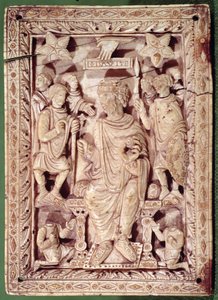 Plakette, die König David auf dem Thron zeigt, aus Reims, 9.-10. Jahrhundert