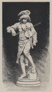 Gipsstatue von Adrien Gandez, die den in Italien geborenen französischen Komponisten Jean-Baptiste Lully als Kind darstellt (Stich) von French School