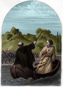Papst Eugen IV. (Eugenio, Eugenius) (1431-1447) flieht in einem Boot, um dem Zorn der Römer zu entkommen - PAPST EUGENIUS IV. (Gabriele Condulmaro) wird von der mächtigen Familie Colonna bekämpft, er muss aus Rom fliehen, während seine Feinde einen Gegenpa von French School