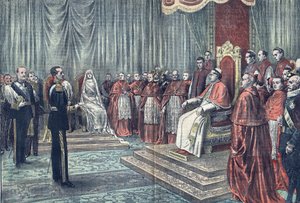 Papst Pius XI. empfängt die Herrscher Spaniens in feierlicher Audienz, in 